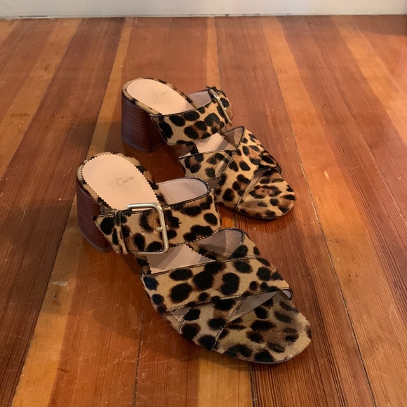 Jcrew leopard block heel sandals